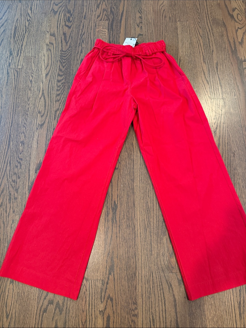 Zara NWT Red Paperbag-Waist Wide Leg Pants with Tie